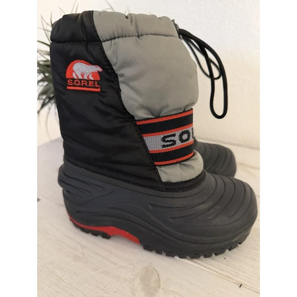 Sorel Snow Boots Black‎ Red Insulated Winter Snowboard Youth Size 10 Waterproof